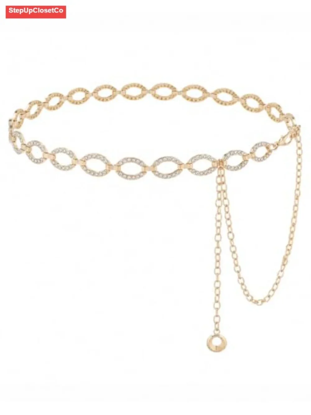 Rhinestone Chain Belt for Women Adjustable Waist Chain Lobster Clasp Gold